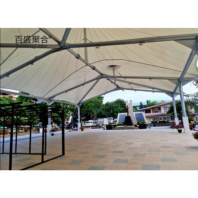 0.065mm Fabric Tent Shade Structure Sunshade PVDF PTFE پارک ماشین تنش غشا ساختار