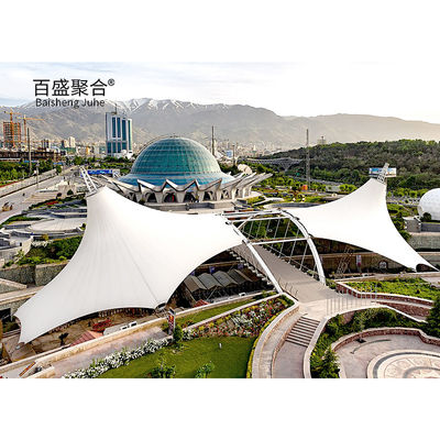 PTFE Architectural Fabric Tent Shade Shed Tensile Membrane Structure For Landscape ساخت و ساز فرش های معماری